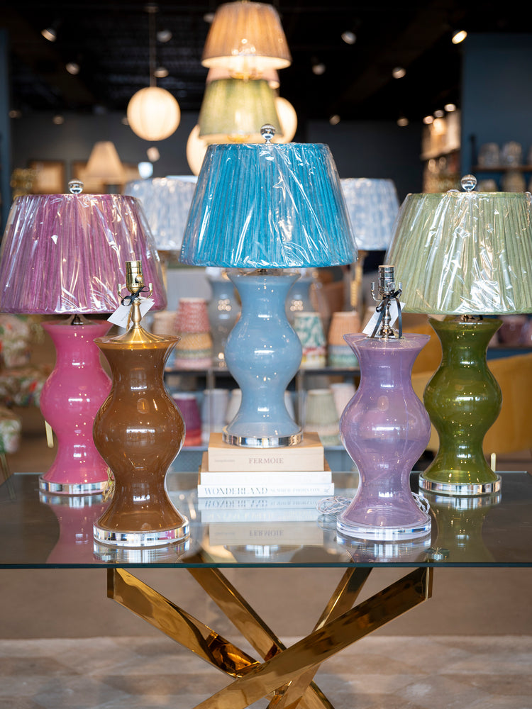 Blue Glass Globe Lamp with Lucite Base