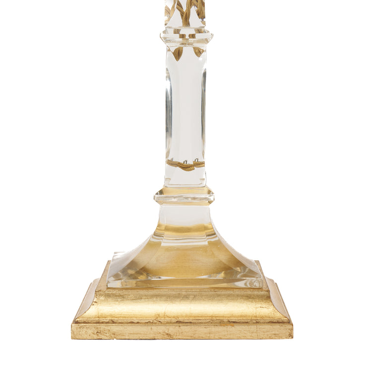 Pair of Square Column Glass Candlesticks Lamp with Gilt Bases