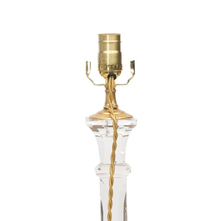 Pair of Square Column Glass Candlesticks Lamp with Gilt Bases