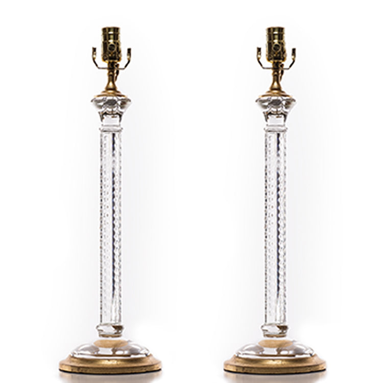 Pair of Glass Candlestick Lamps with Cut Ball Detail and Custom Gilt Bases - Edgar Reeves Lighting