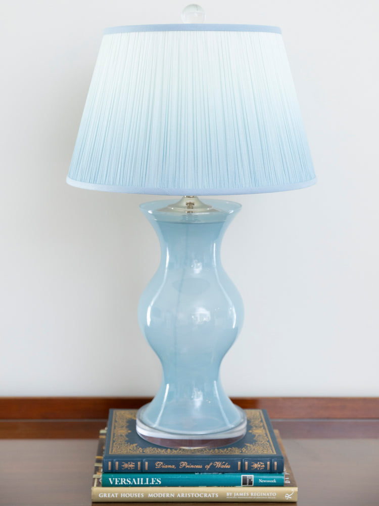 Blue Glass Globe Lamp with Lucite Base