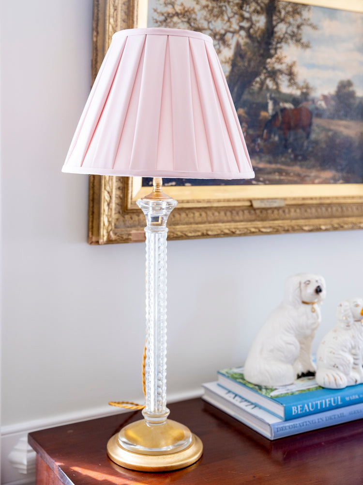 Pair of Glass Candlestick Lamps with Cut Ball Detail and Custom Gilt Bases