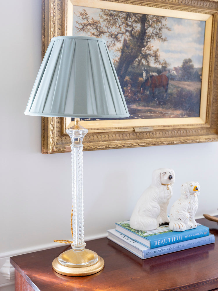 Pair of Glass Candlestick Lamps with Cut Ball Detail and Custom Gilt Bases