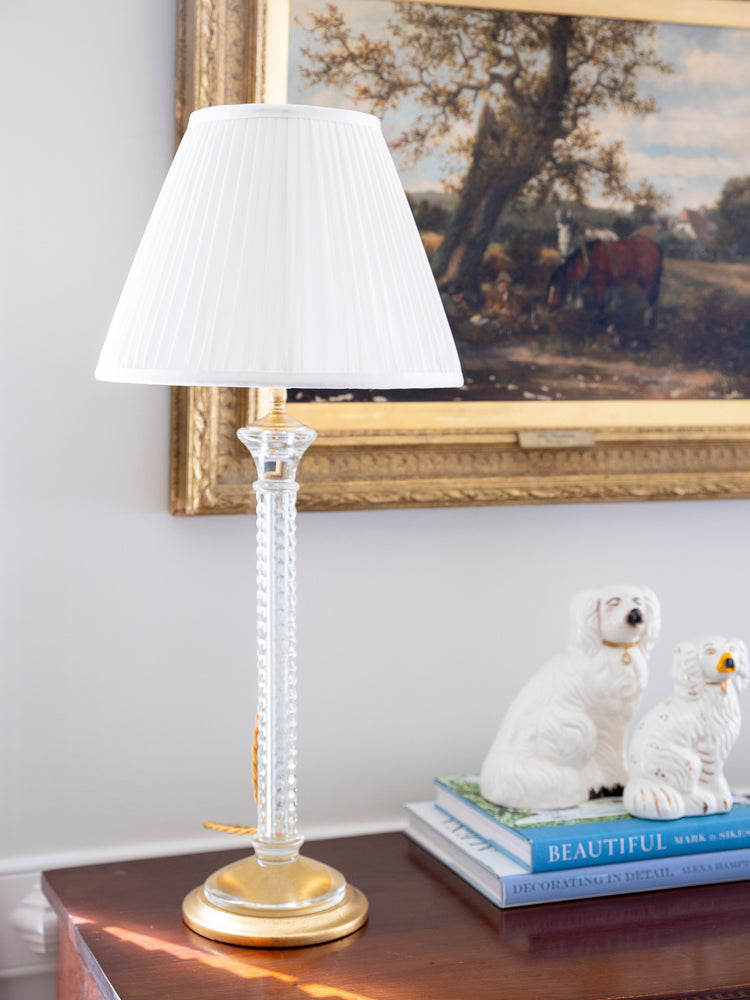 Pair of Glass Candlestick Lamps with Cut Ball Detail and Custom Gilt Bases