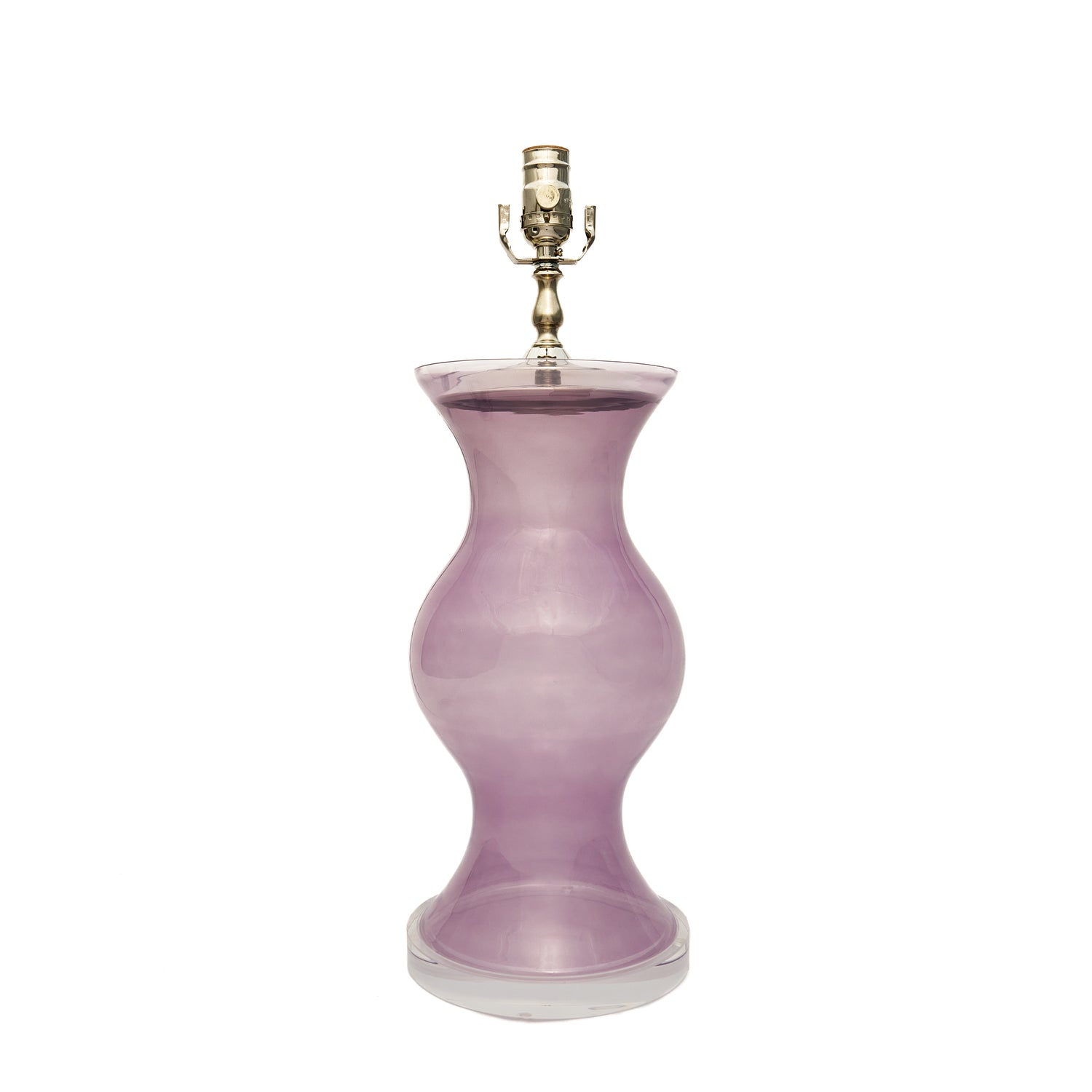 Purple lamp with a lucite base on a white background