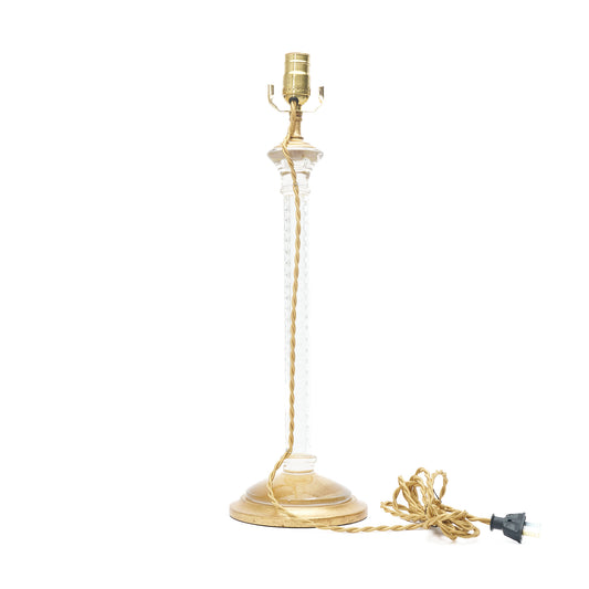 Pair of Glass Candlestick Lamps with Cut Ball Detail and Custom Gilt Bases
