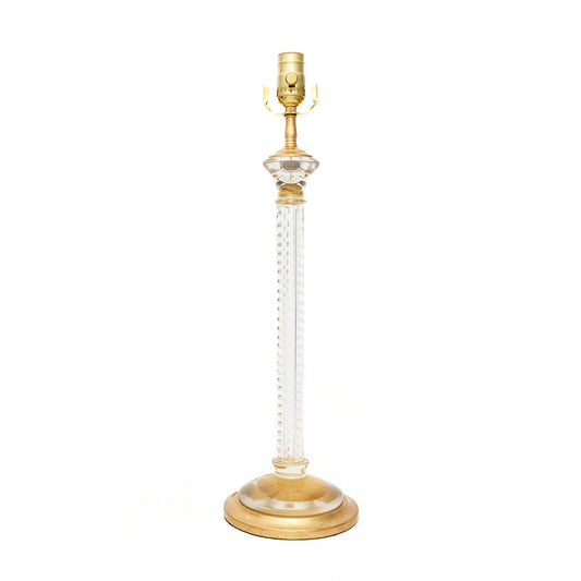 Pair of Glass Candlestick Lamps with Cut Ball Detail and Custom Gilt Bases