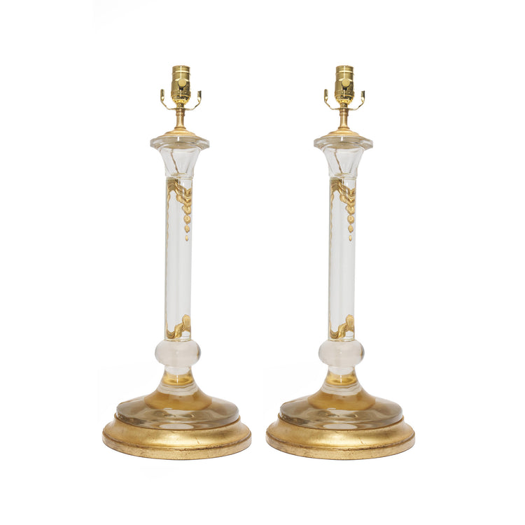 Pair of Elegant Glass Candlestick Lamps with Gilt Bases