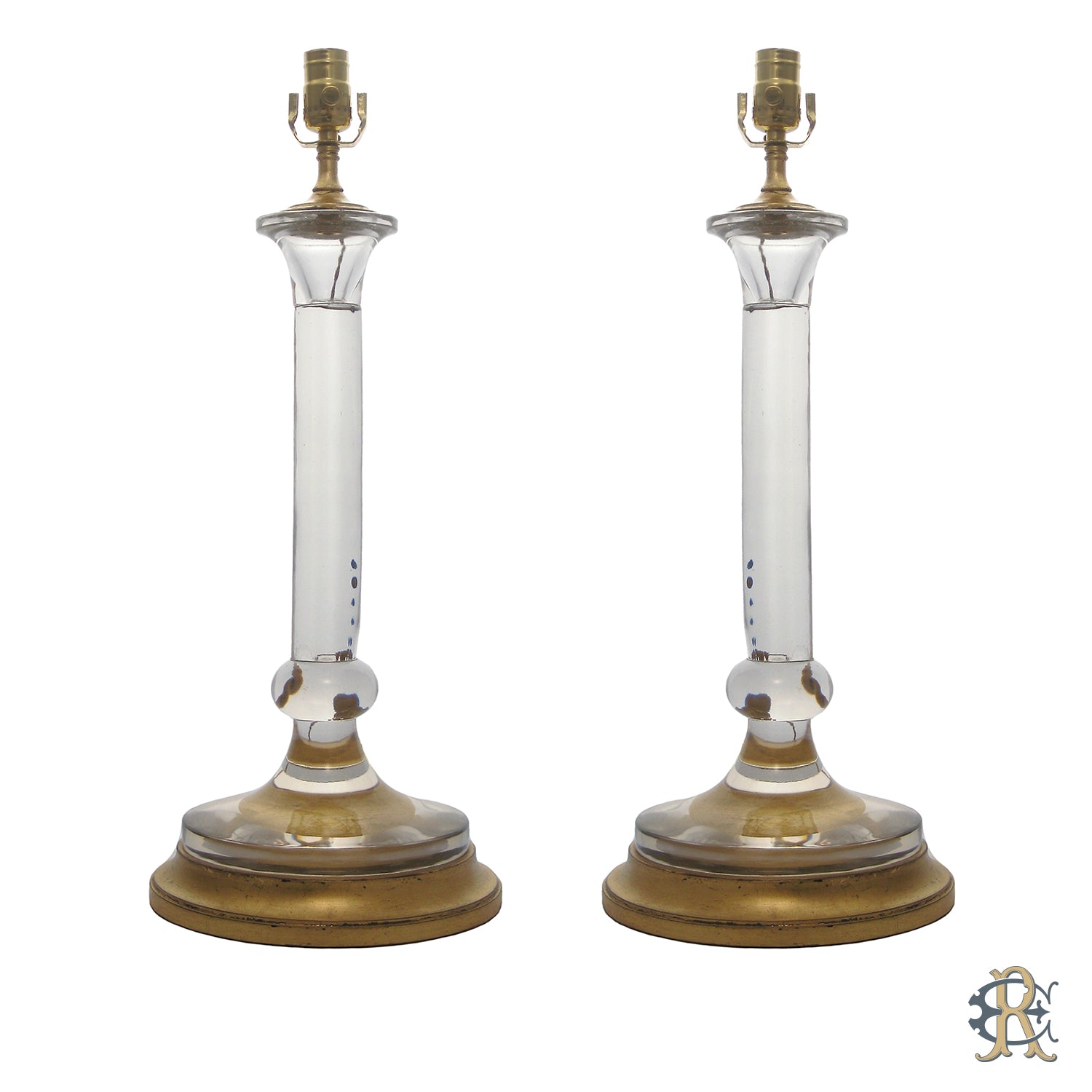 Pair of Elegant Glass Candlestick Lamps with Gilt Bases - Edgar Reeves Lighting